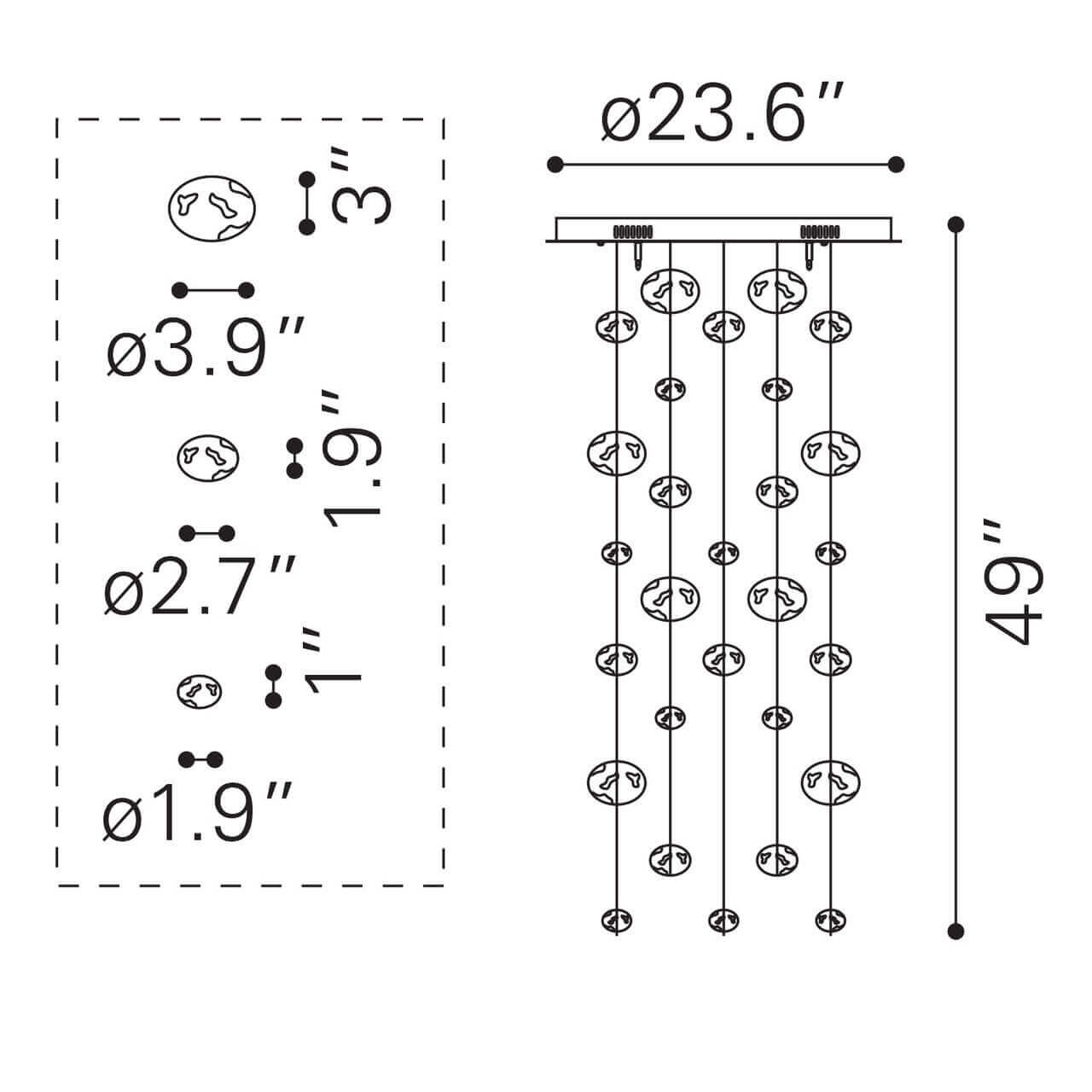 Contemporary chandeliers dimensions view