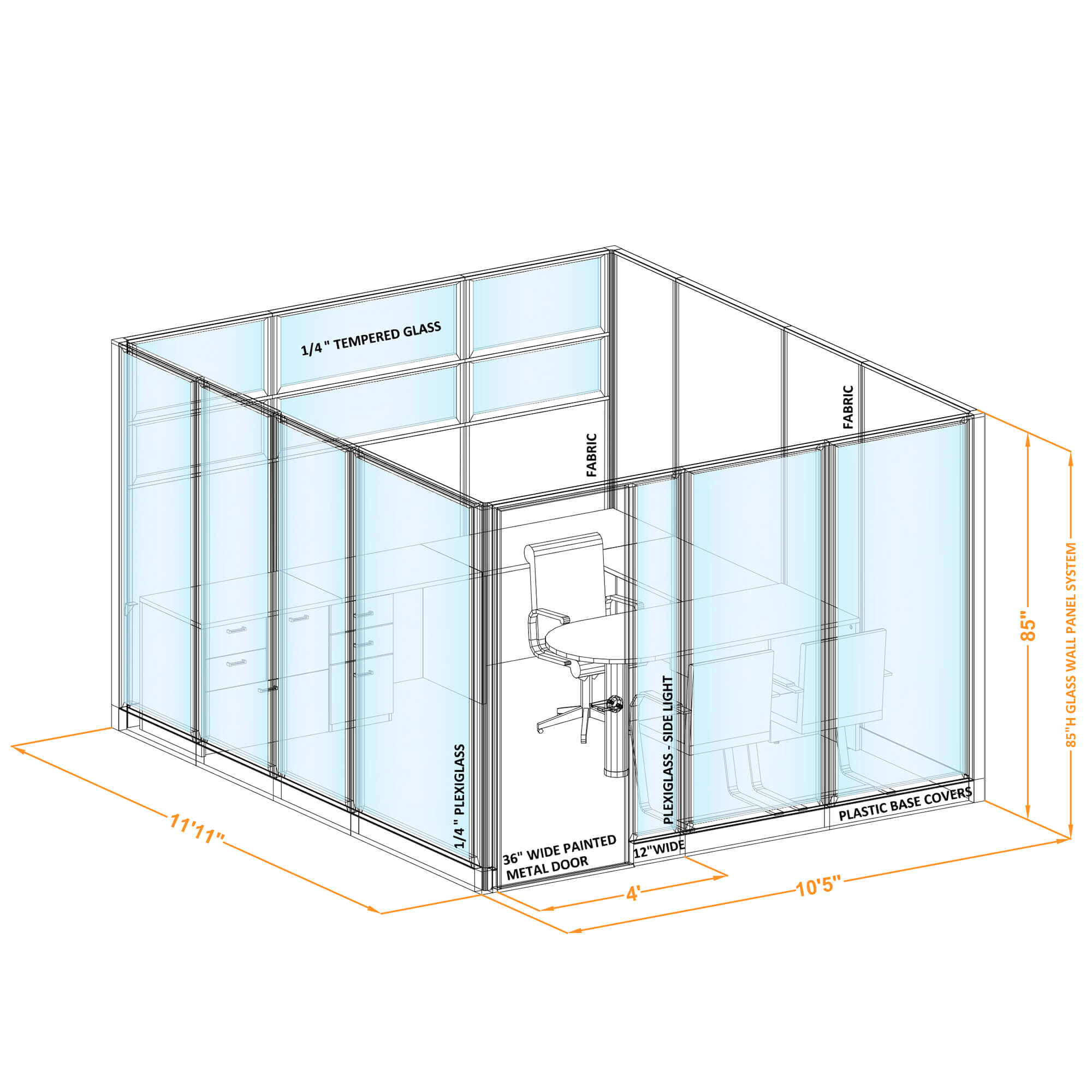 Modular glass office walls GWO O 100x116x850