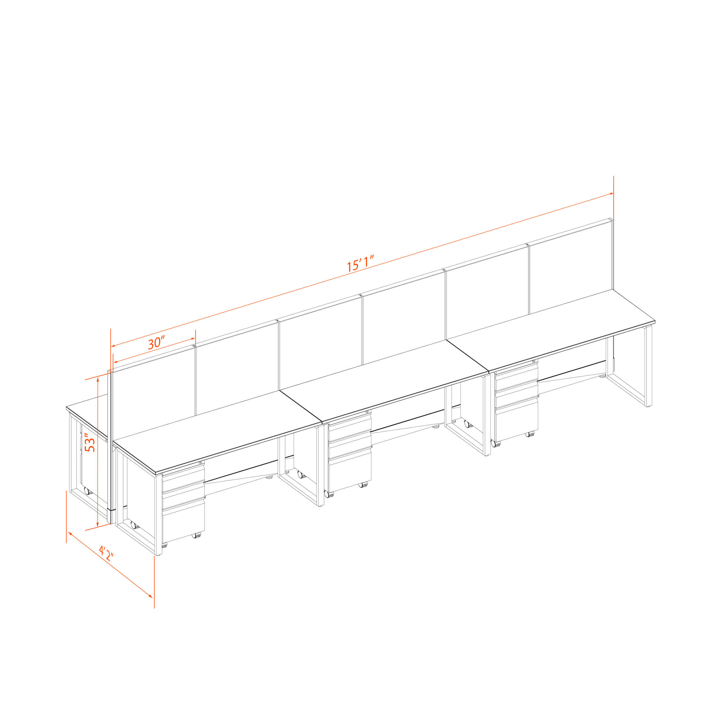 Office benching systems CUB B 6 39 52 WHT WH PSO2