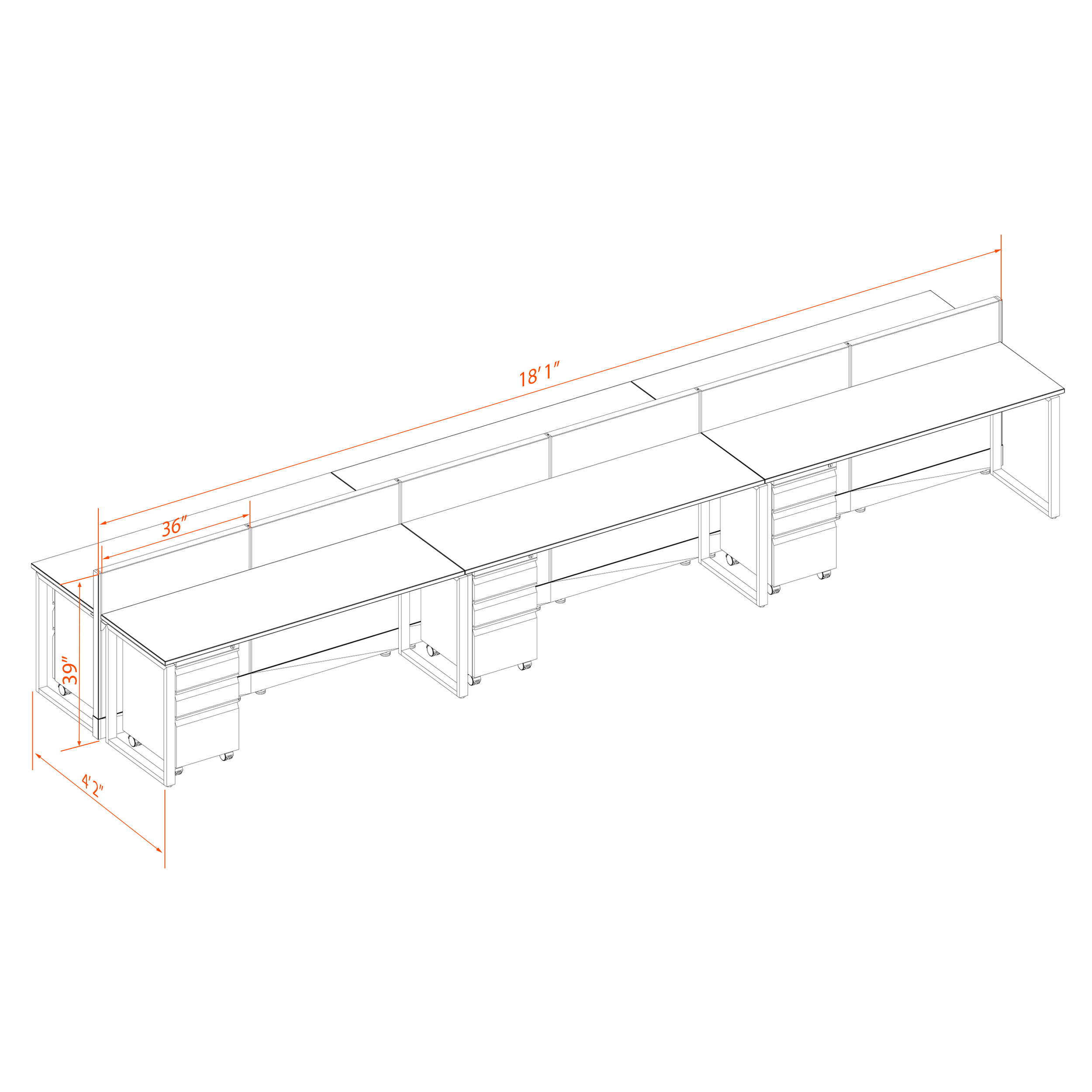 Office benching systems CUB B 6 39 62 WHT WH PSO2 1