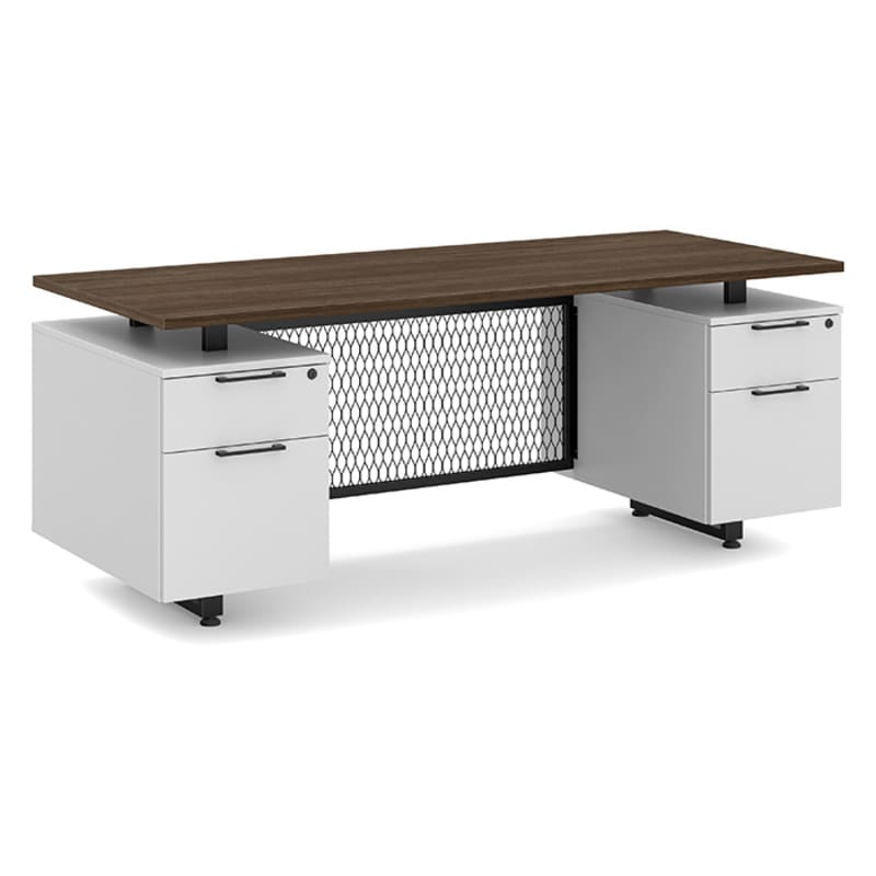 Straight office desk modern walnut top