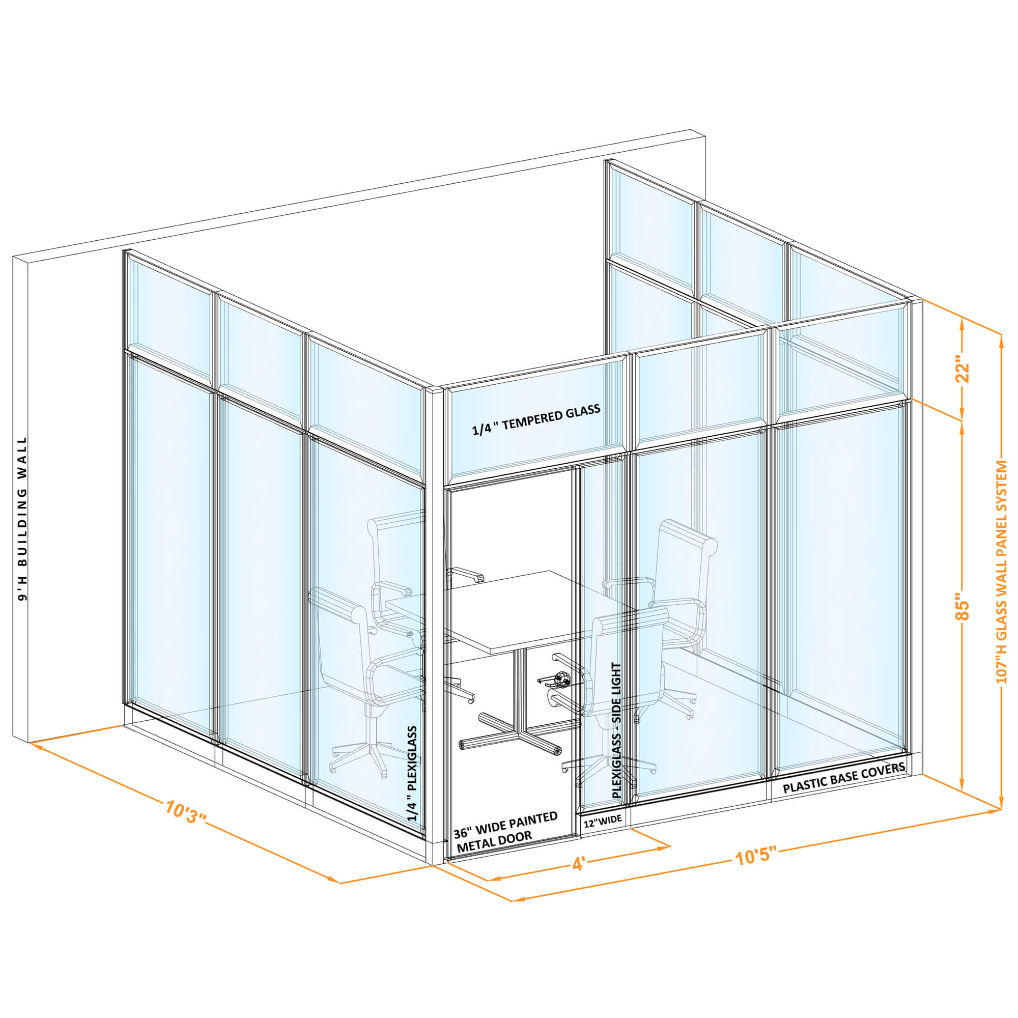 Conference room glass wall GWCR U 100x100x1070