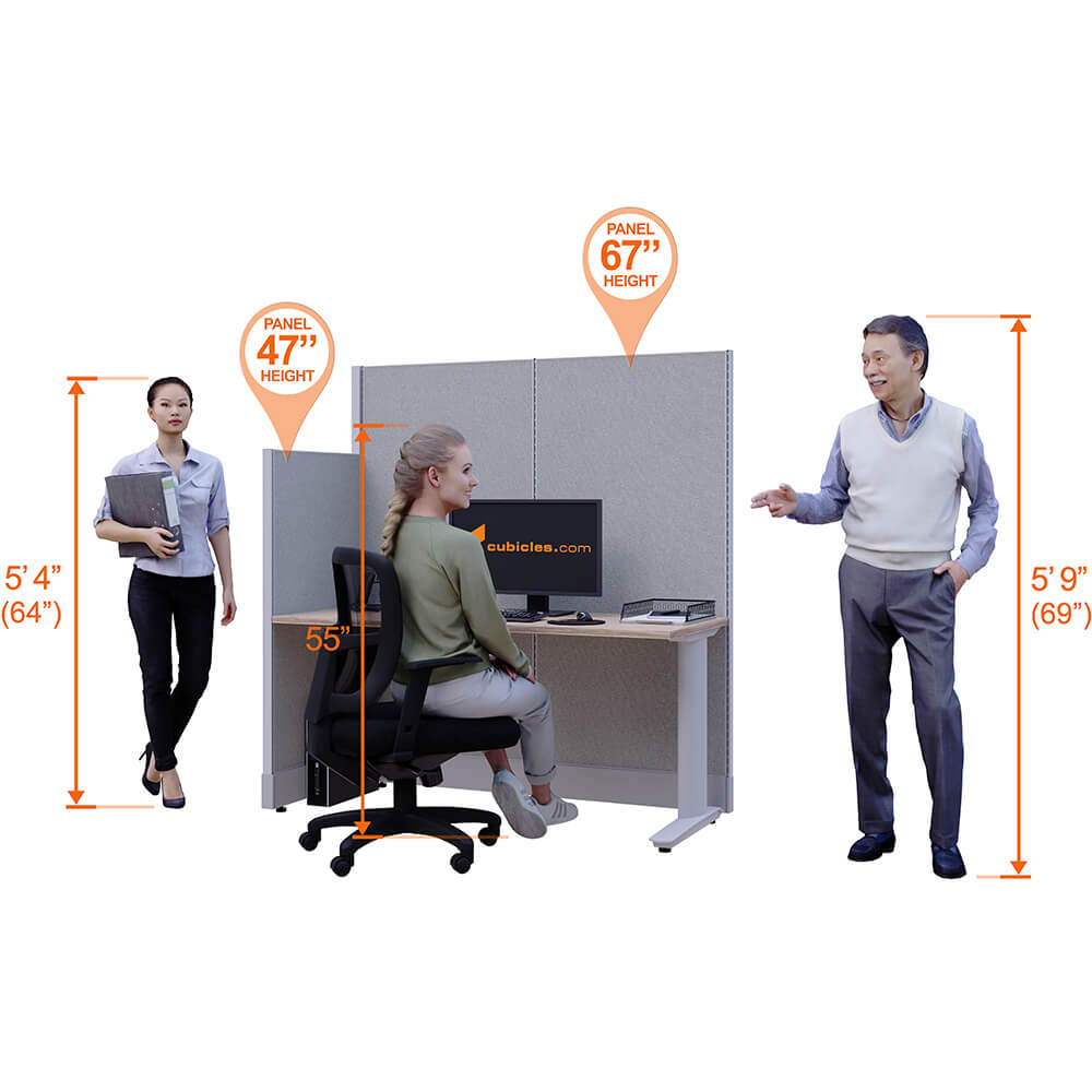 Cubicle desk straight 1pack perspective heights