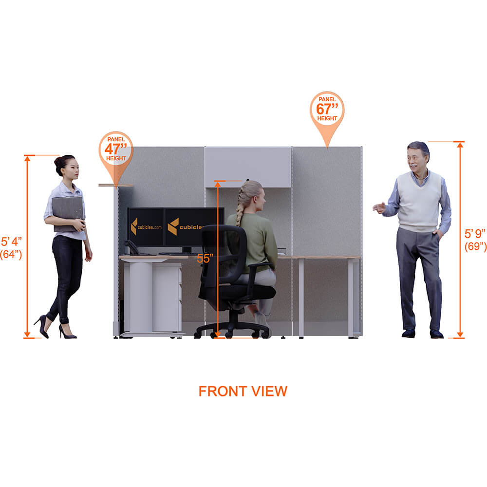 U shaped with transaction top and storage 1pack front view heights