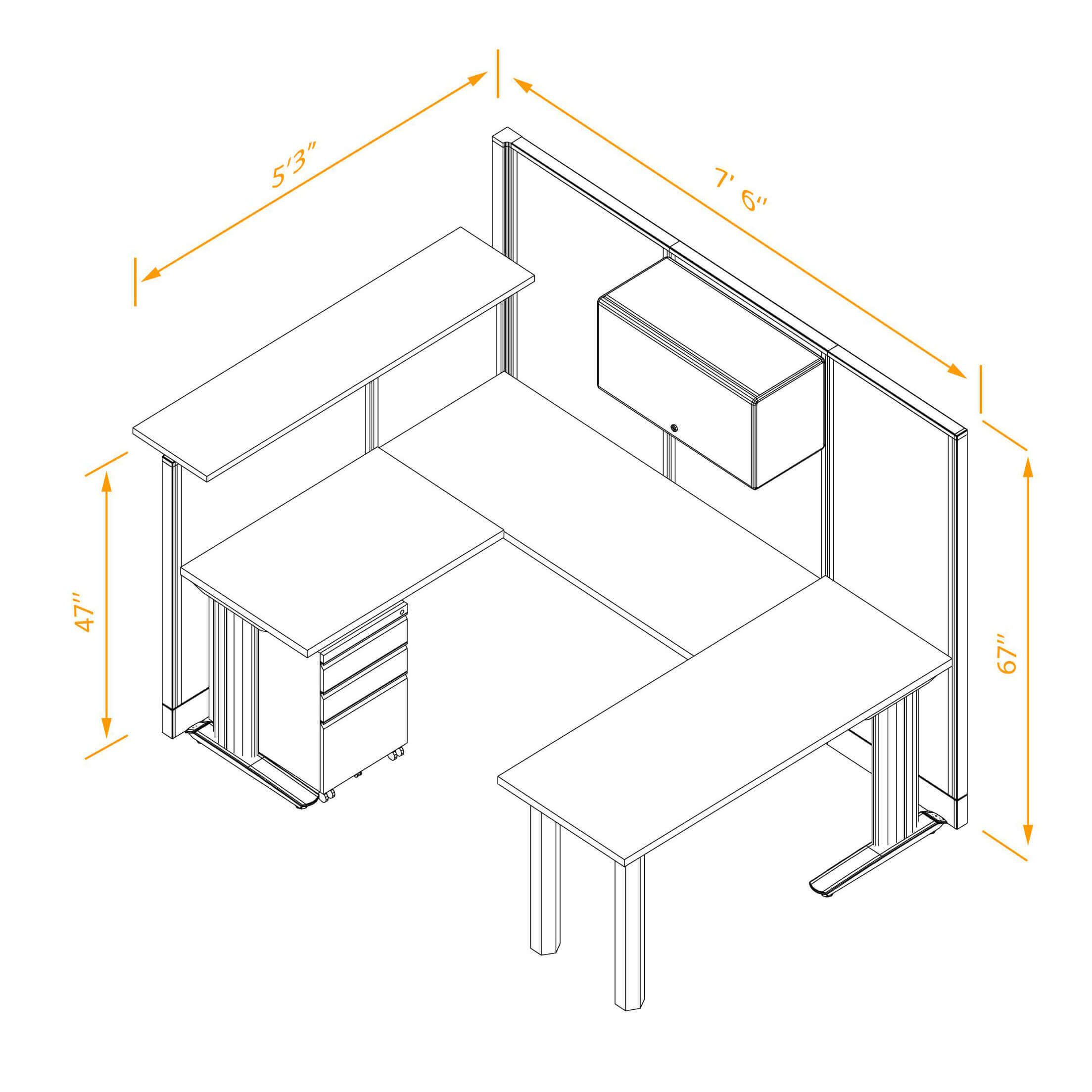 U shaped workstation non powered with transaction top and storage dimensions