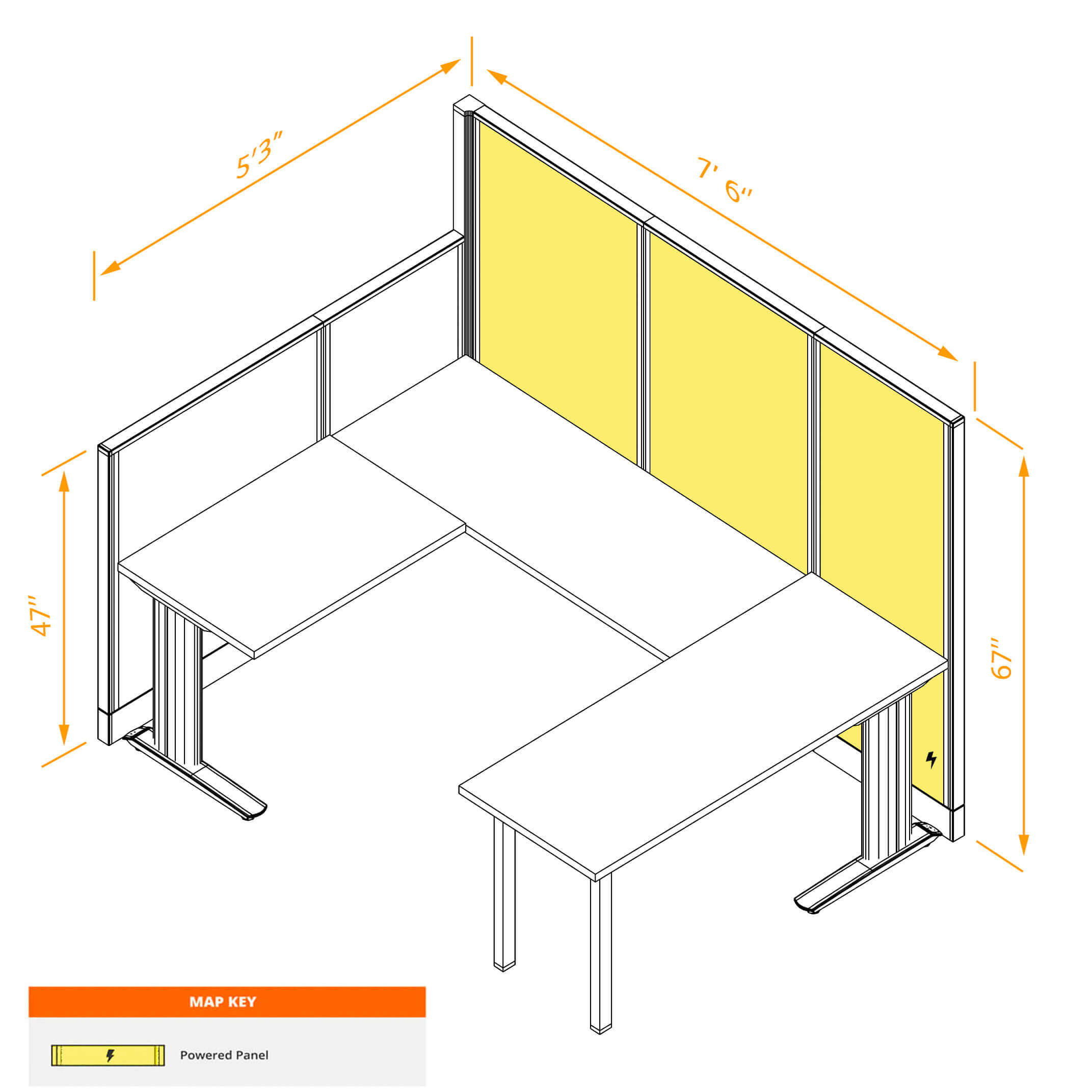 U shaped workstation powered dimensions