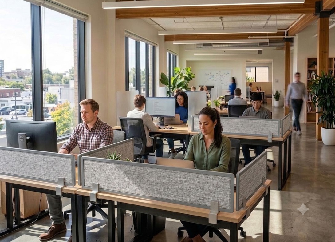 Fabric office desk mounted screen AA24H