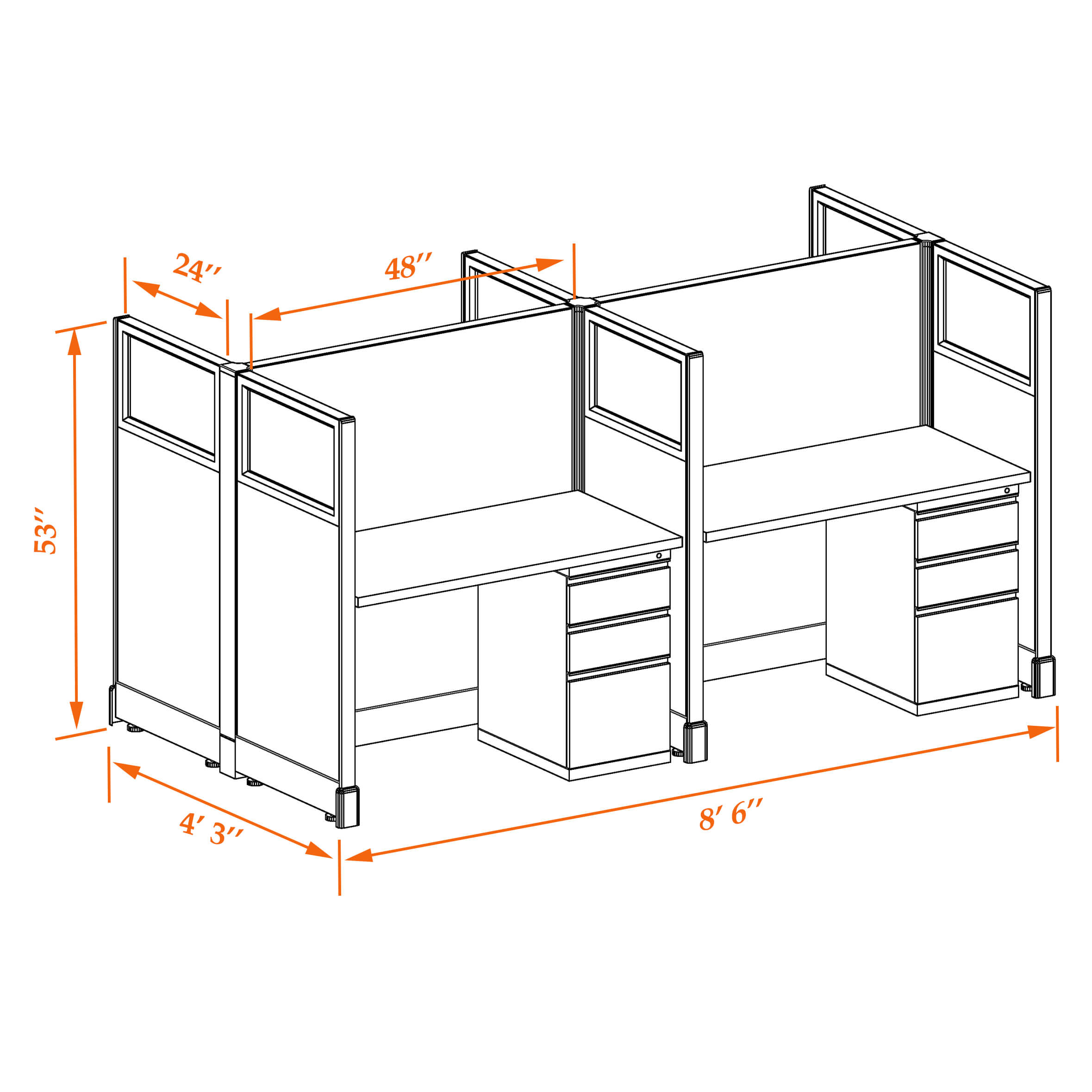 Hot desk CUB 4C 53 24 G WHT WH PSO