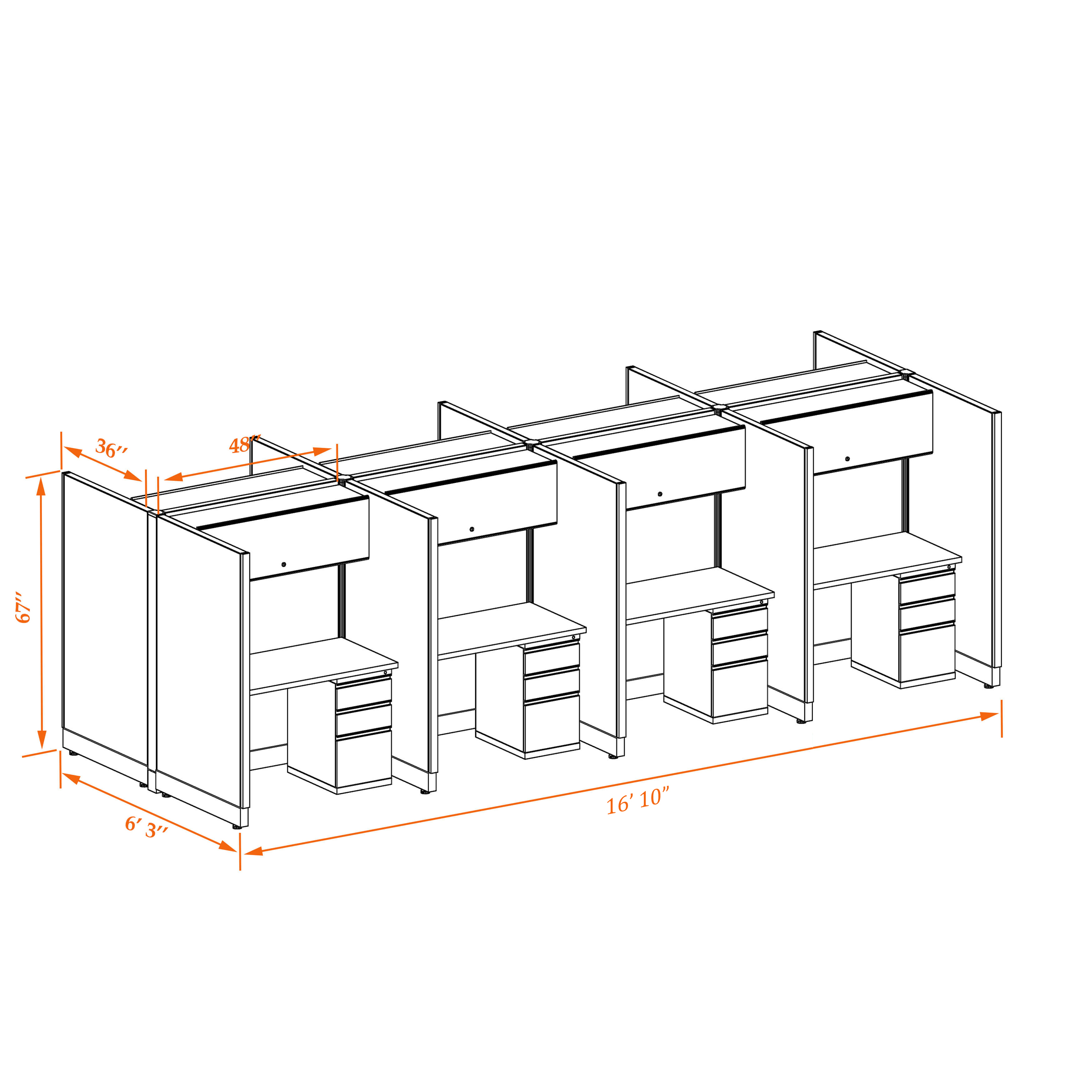 Tall cubicles 67HU 34 8PC