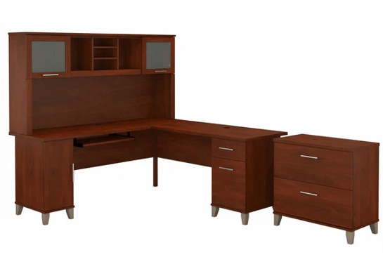 L shaped computer desk with traditional file cabinet 72 w highlight hansen cherry 2