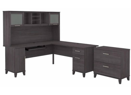 L shaped computer desk with traditional file cabinet 72 w highlight storm gray 2