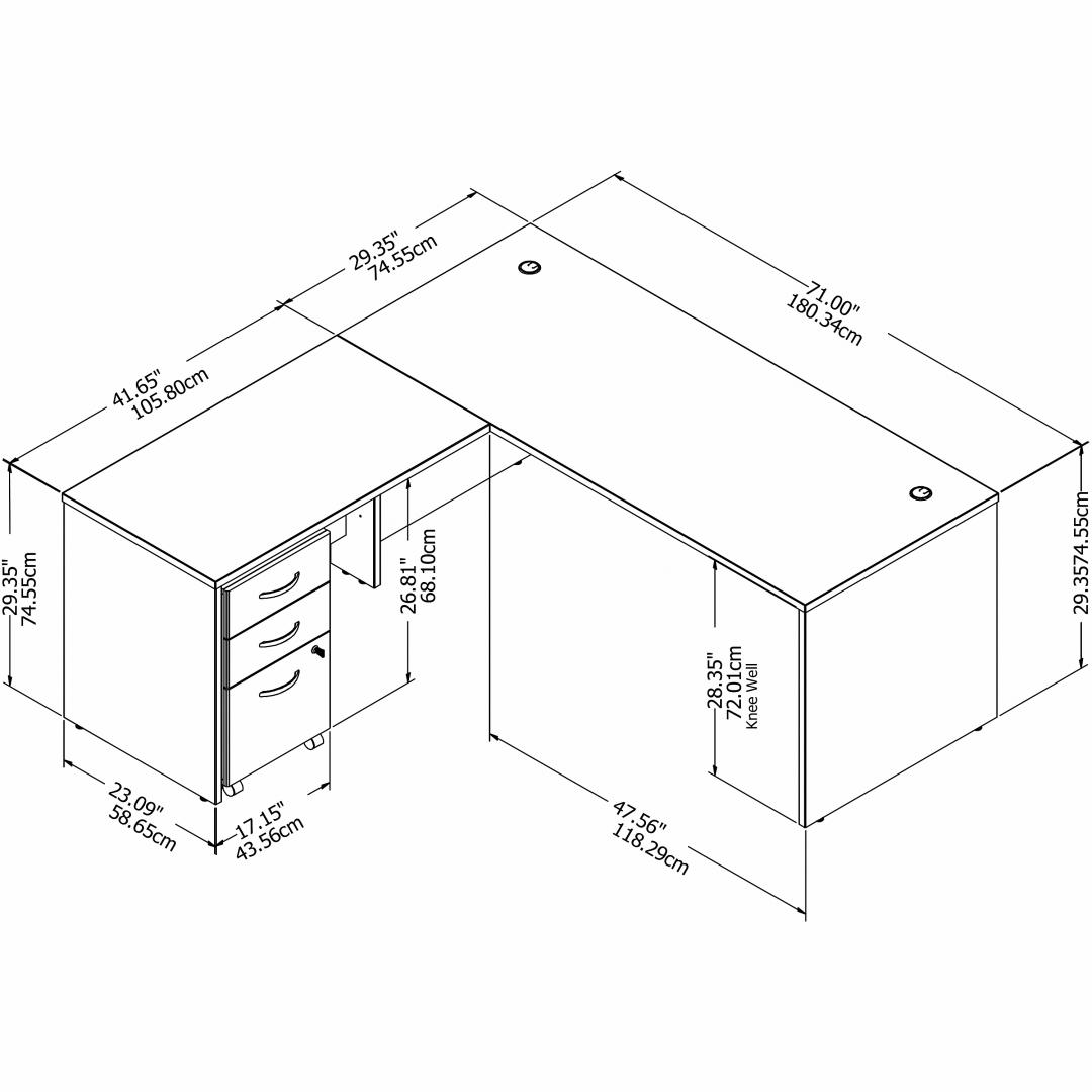 Besto office desk l shape 71w x 72d measures