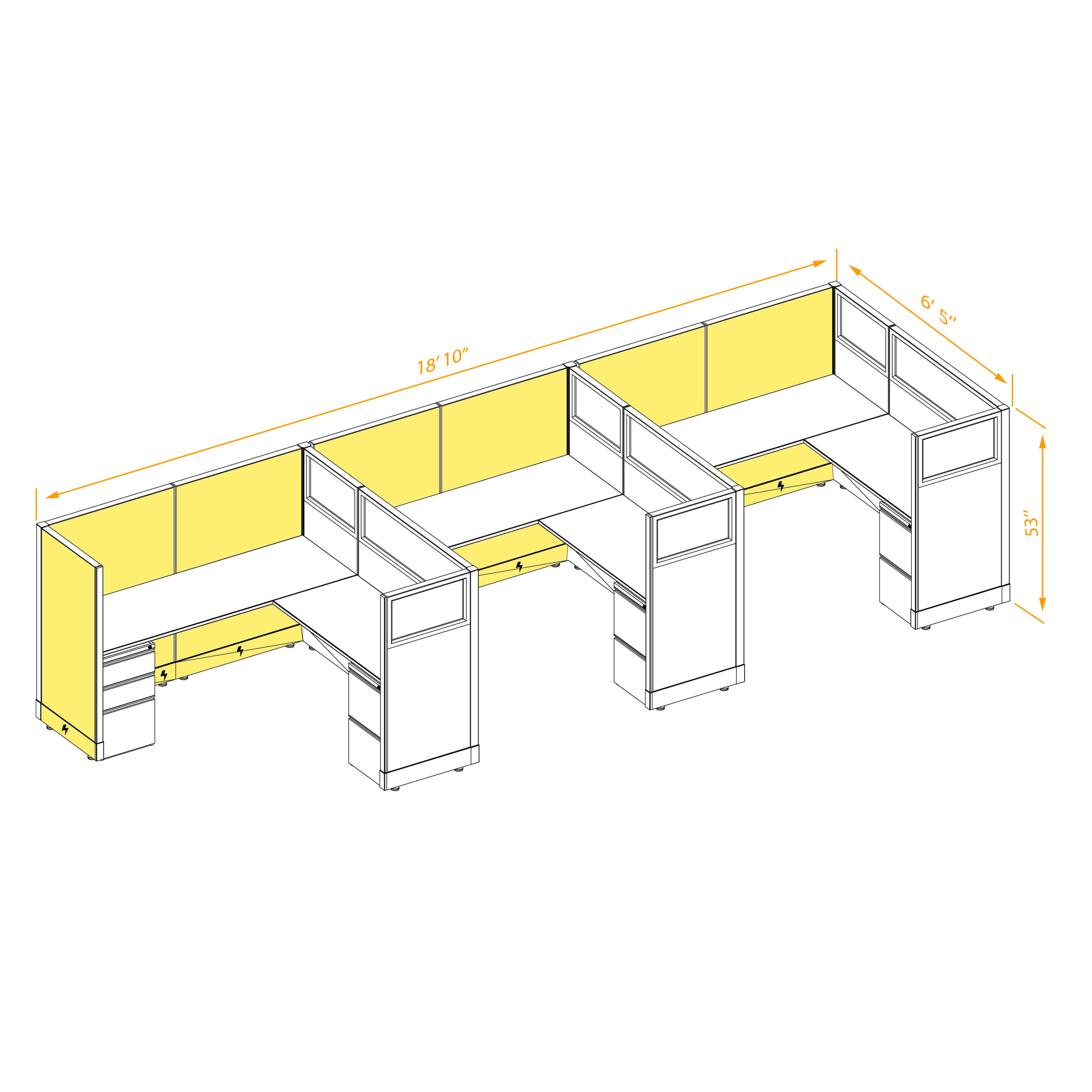 Modular furniture 53h with partial glass panels powered CUB 3I 53 P 66 PGL ESP WH PSO2