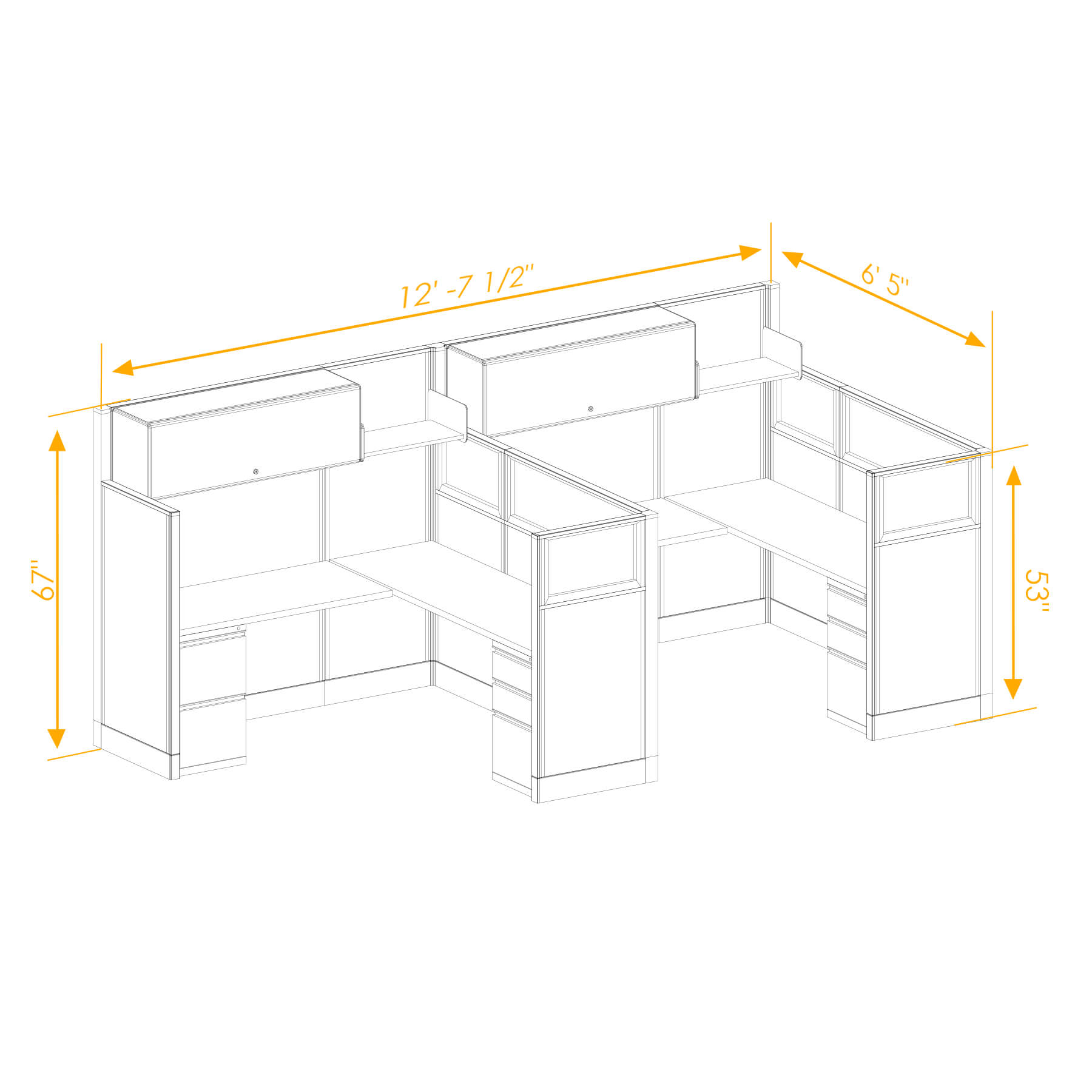 Modular furniture mixed height non powered CUB 2I 53 67 NP 66 PGL ESP WH PSO2