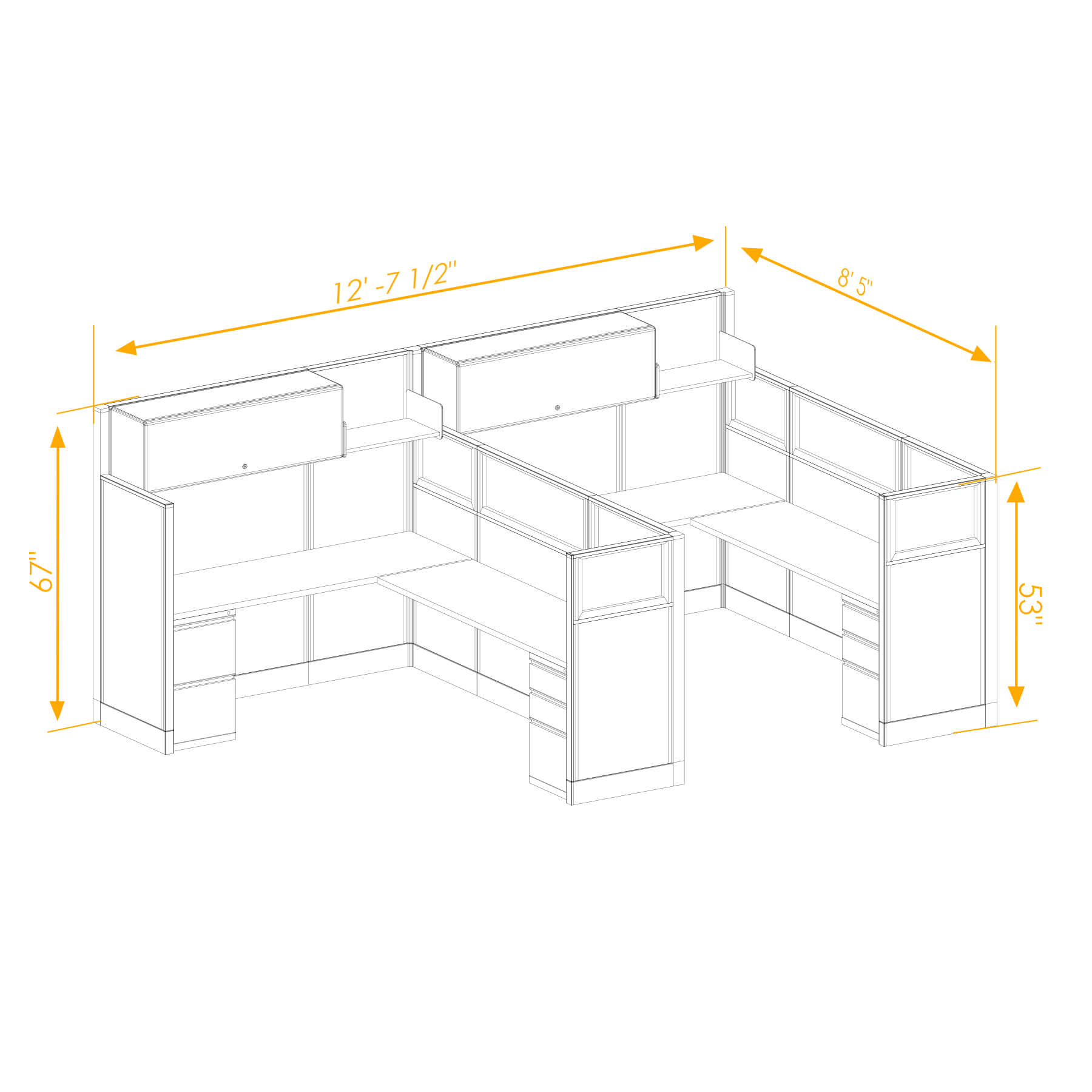 Modular furniture mixed height non powered CUB 2I 53 67 NP 68 PGL ESP WH PSO2