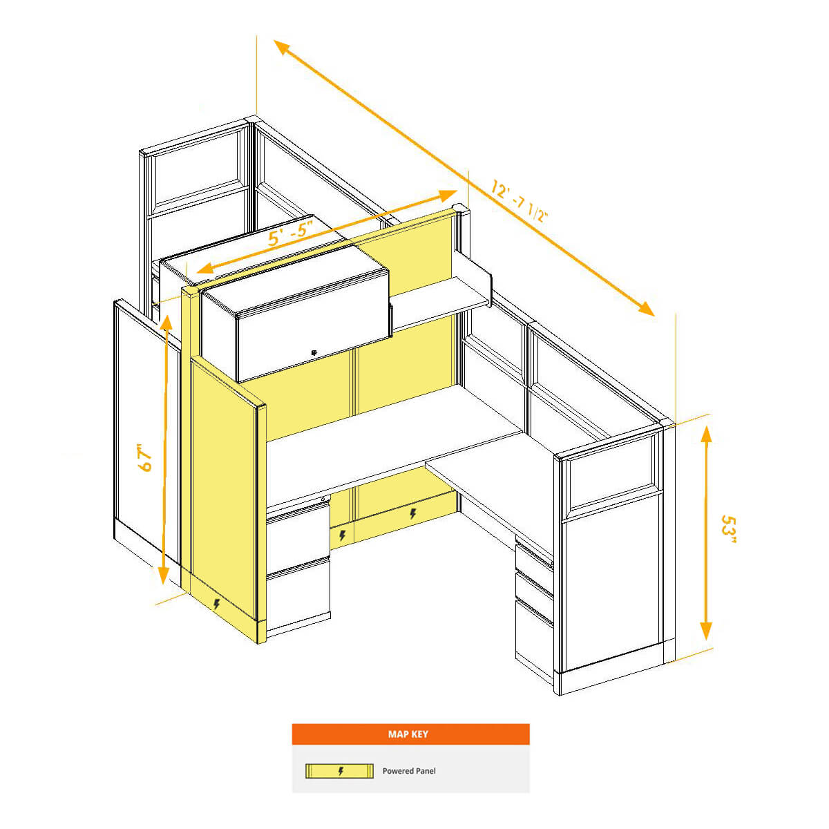 Modular furniture mixed height powered CUB 2C 53 67 P 56 PGL ESP WH PSO2