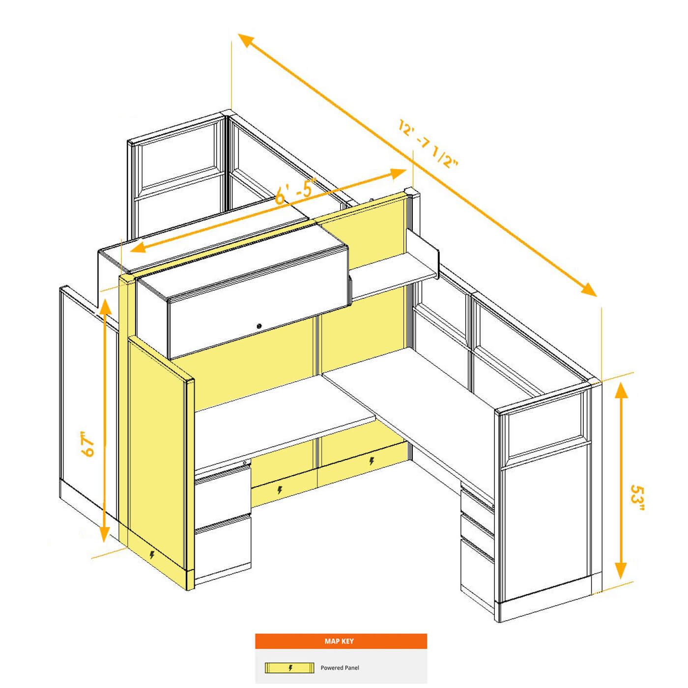 Modular furniture mixed height powered CUB 2C 53 67 P 66 PGL ESP WH PSO2