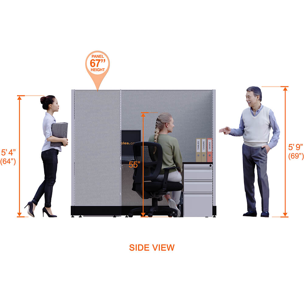 Modular office desk furniture 67h side view height