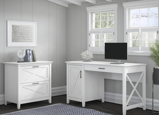 Rustic style desk with drawer lateral file cabinet space view pure white oak