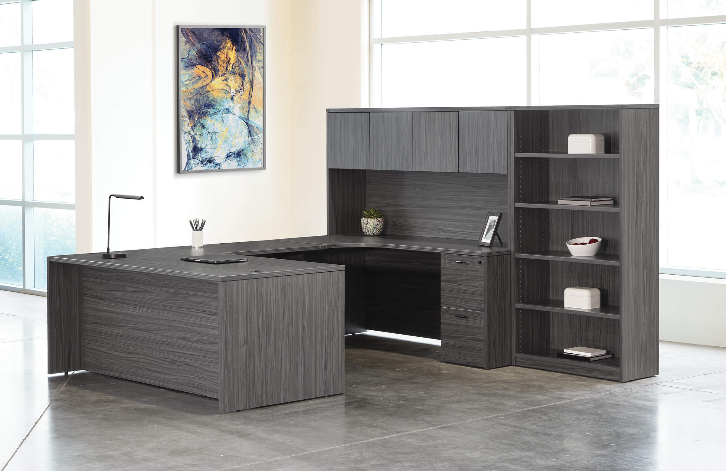 U shaped desk u shaped desk with hutch contemporary u shaped office desk slate grey space view left