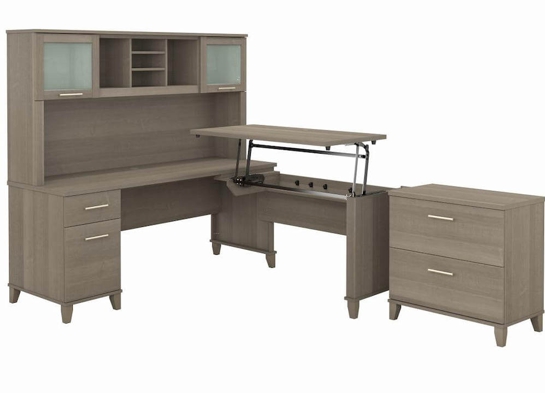 Sit and stand desk sit and stand corner desk standing desk with storage ash gray angle view