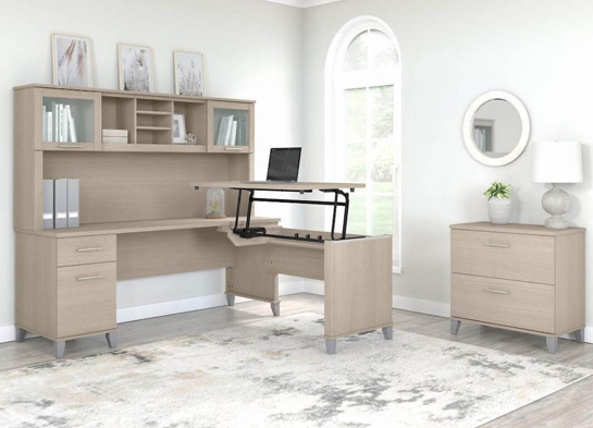 Sit and stand desk sit and stand corner desk standing desk with storage sand oak space view