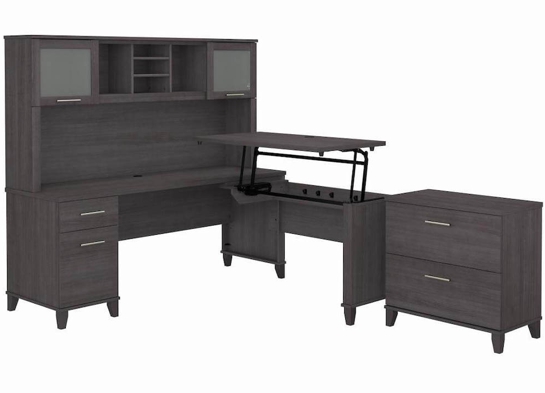 Sit and stand desk sit and stand corner desk standing desk with storage storm gray angle view