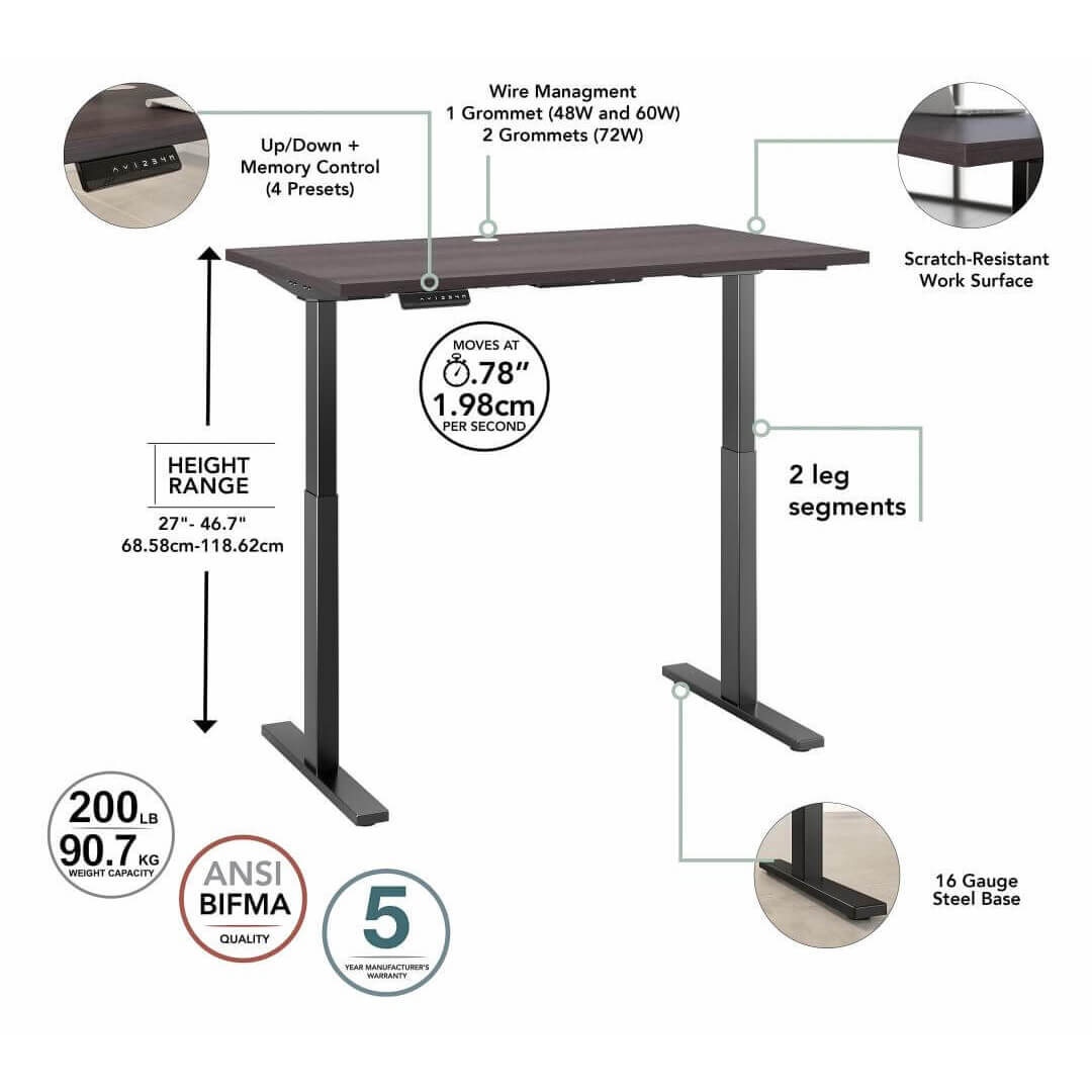 Sit and stand computer desk 72w x 30d features