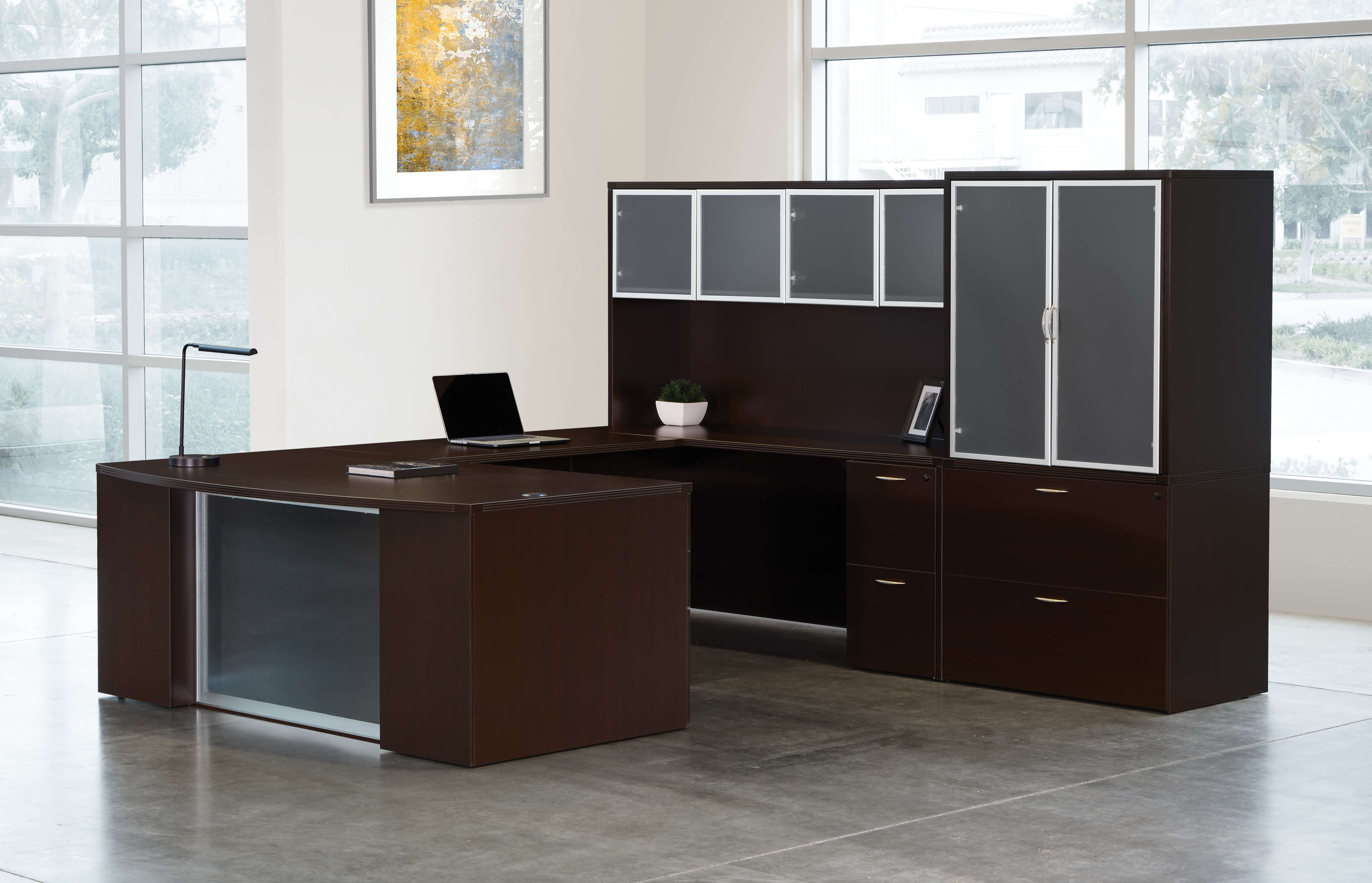 U shaped desk u shaped desk with hutch modern u shaped executive desk espresso space view 1