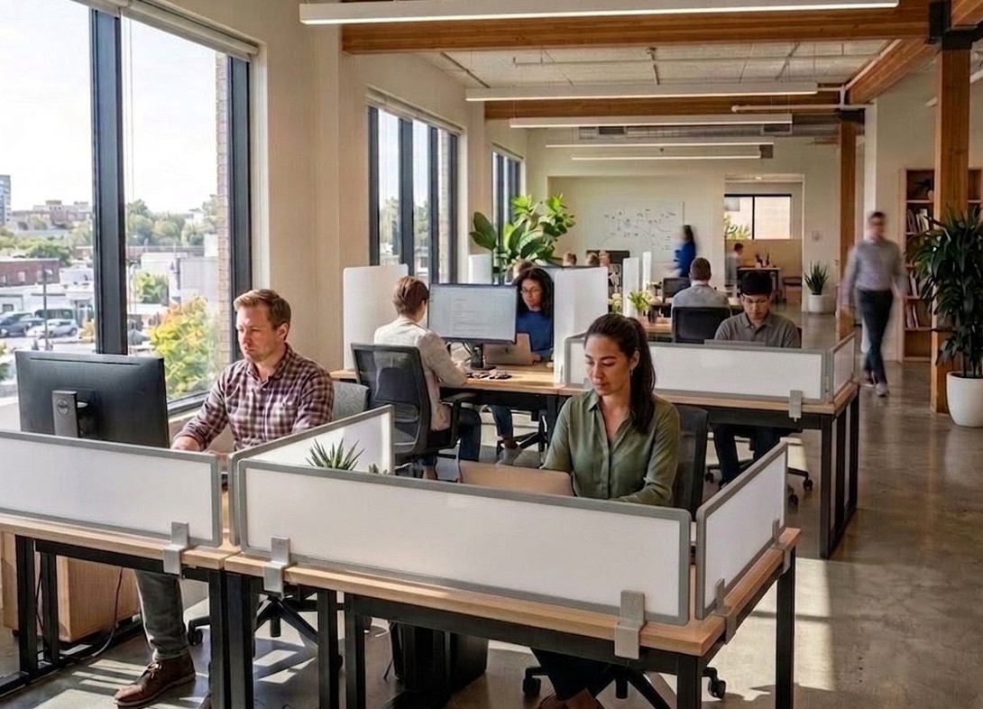 White poly office desk mounted screen PW24H