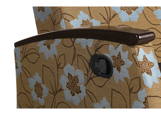 Release and recline handle on medical recliners. Finger activated and flush mounted operates on either side of the chair.