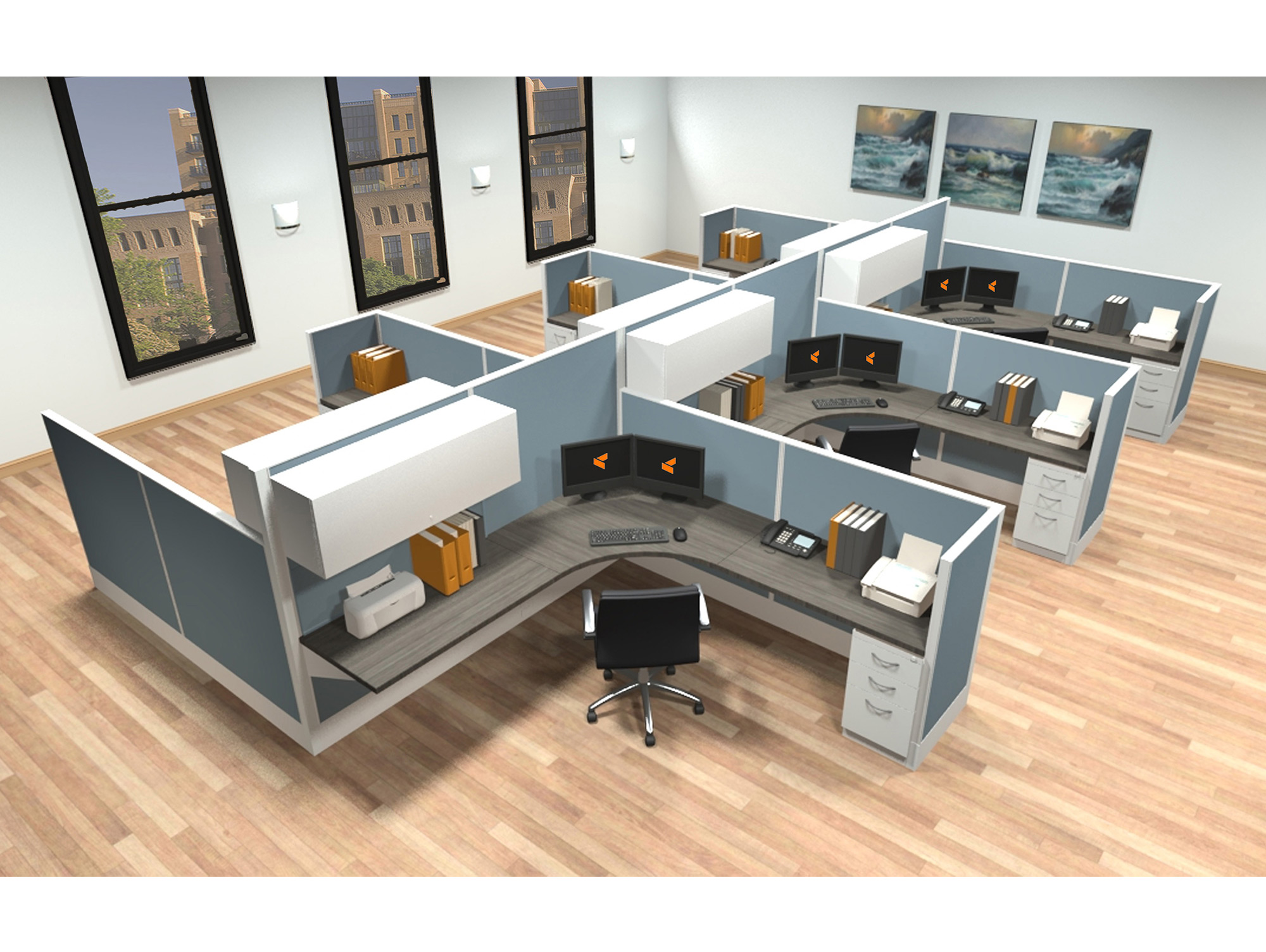 8x8 modular workstations from AIS - 6 Pack Cluster